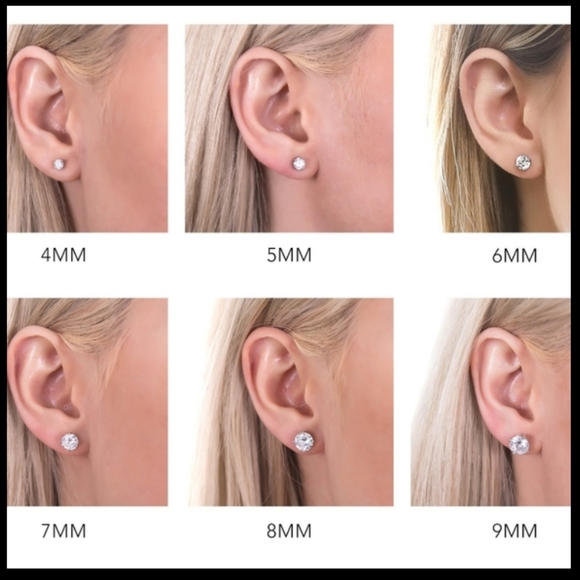 Polished CZ Cubic Zirconia Sterling Silver stud Earrings-Round-6MM - Picture 5 of 5